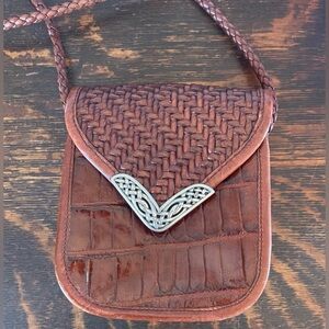 Vintage Leather Brighton Croc Embossed Small Leegin Minimalist Western Crossbody